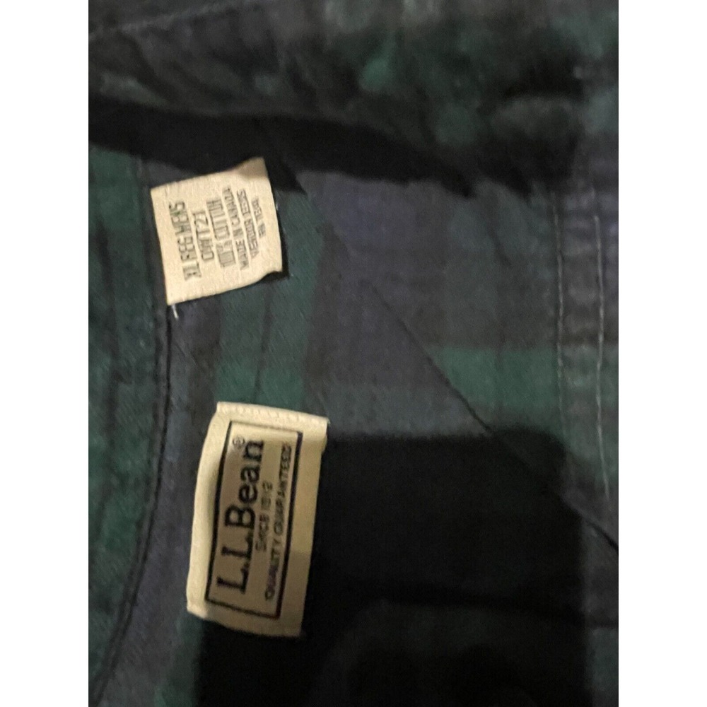 Vintage LL Bean Mens Scotch Plaid Flannel Shirt L‎ Button Down Green Blue - Picture 5 of 5
